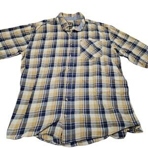 Noble Outfitters Flannel Shirt Mens XL Tall Yellow Blue Plaid Cotton Workwear